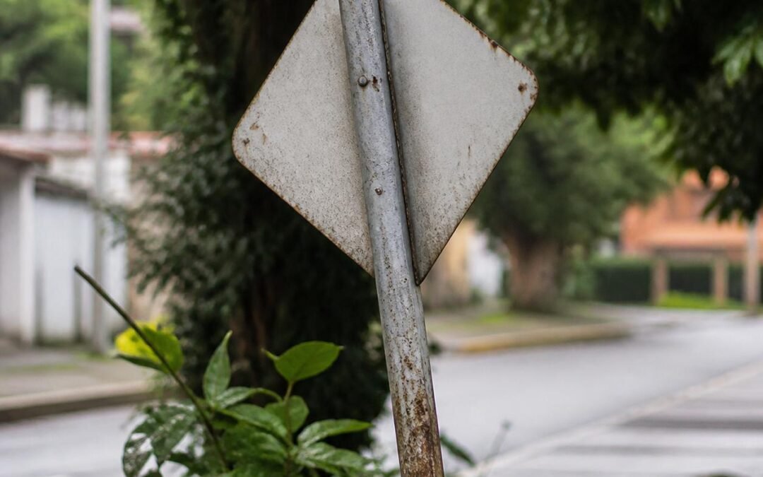 Señal de tránsito deteriorada requiere mantenimiento