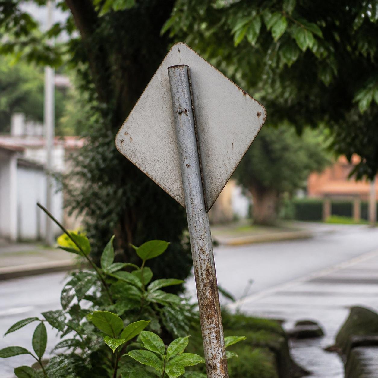 Señal de tránsito deteriorada requiere mantenimiento