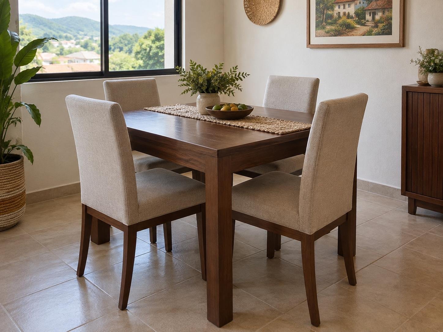 Comedor de madera con cuatro sillas
